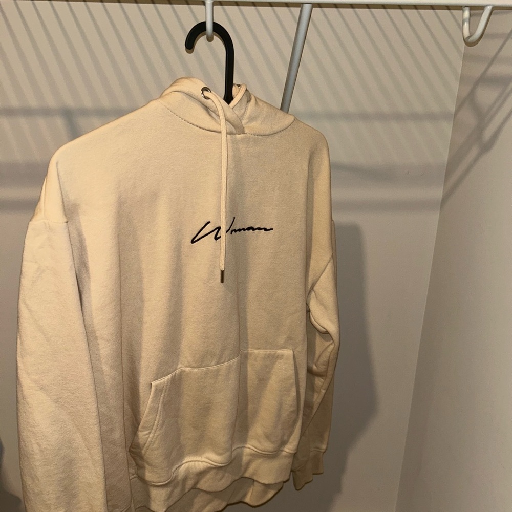 Cream Hoodie with Front Pocket and Logo